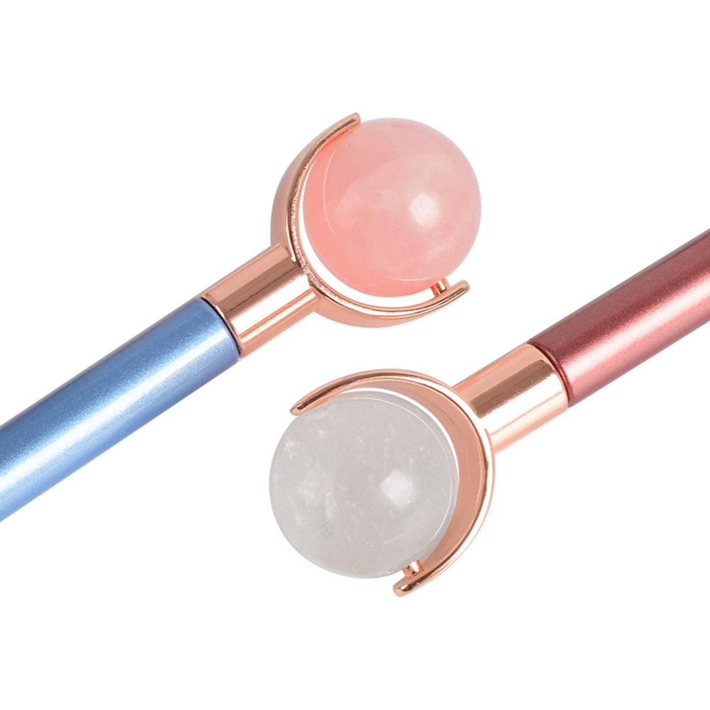 Skincare Pink - フェイスマッサージャー スキンケアローラー ピンクローラー ローズゴールドメタルハンドル 軽量で快適なフェイシャルマッサージツール 疲労を和らげます
