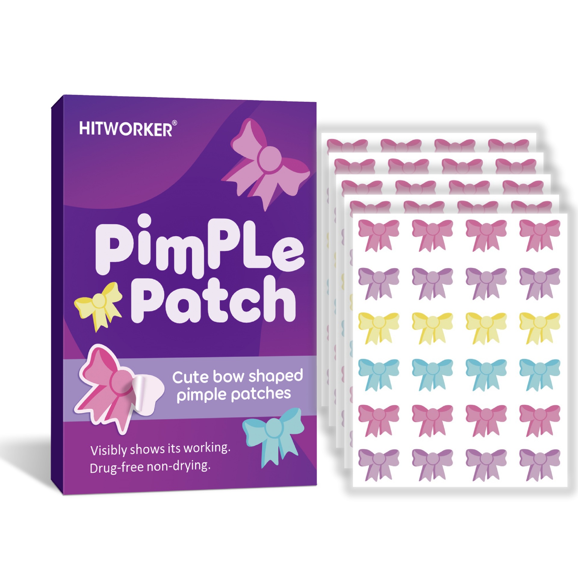 Hydrocolloid Acne Patch - 120 個の弓型ニキビパッチ、かわいい蝶結びハイドロコロイド傷跡ステッカー、目に見えないスポットカバーパッチ、フェイシャルスキンケア