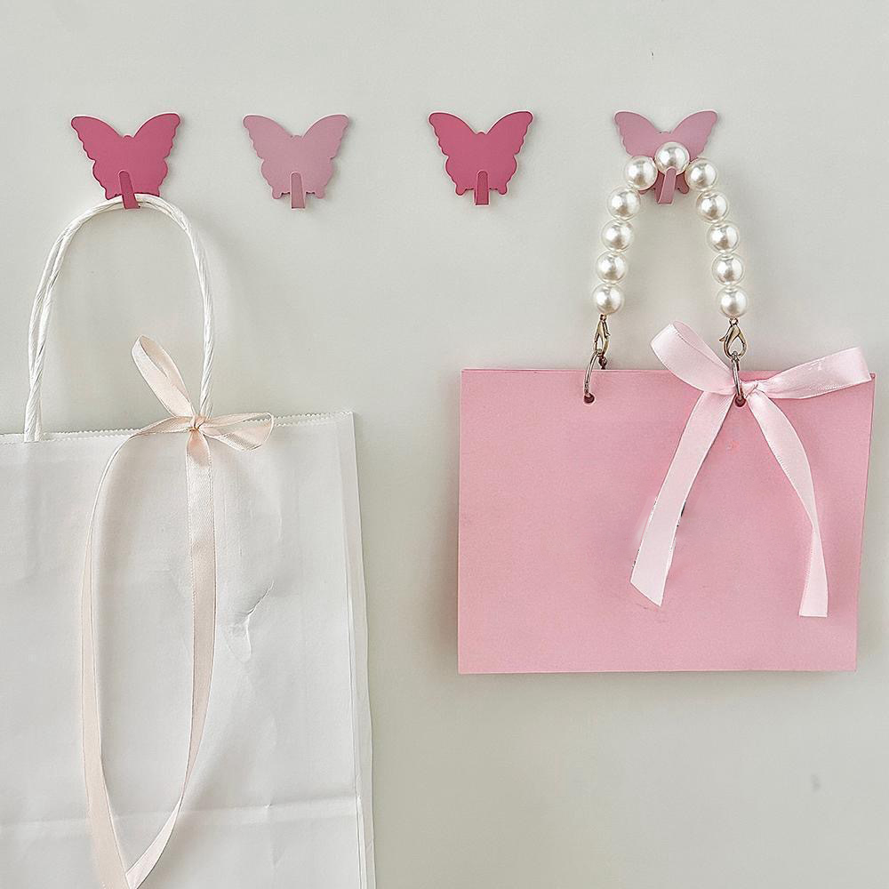 Skincare Pink - 3PC ピンク白蝶の形の金属多目的フックかわいい女の子の寝室の壁粘着フックキーマスクオーガナイザールーム装飾 ﻿