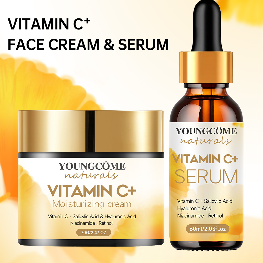 Skincare Glad2Glow - ビタミンCフェイスクリーム＆エッセンシャルセット レチノール しわ対策 保湿 ハリ ツヤ肌