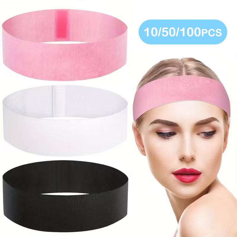 Skincare Pink - 10/50/100 個使い捨てヘッドバンドスパサロンフェイシャルヘッドバンド黒、白、ピンク弾性調節可能なマジックテープスキンケアアクセサリー ▪
