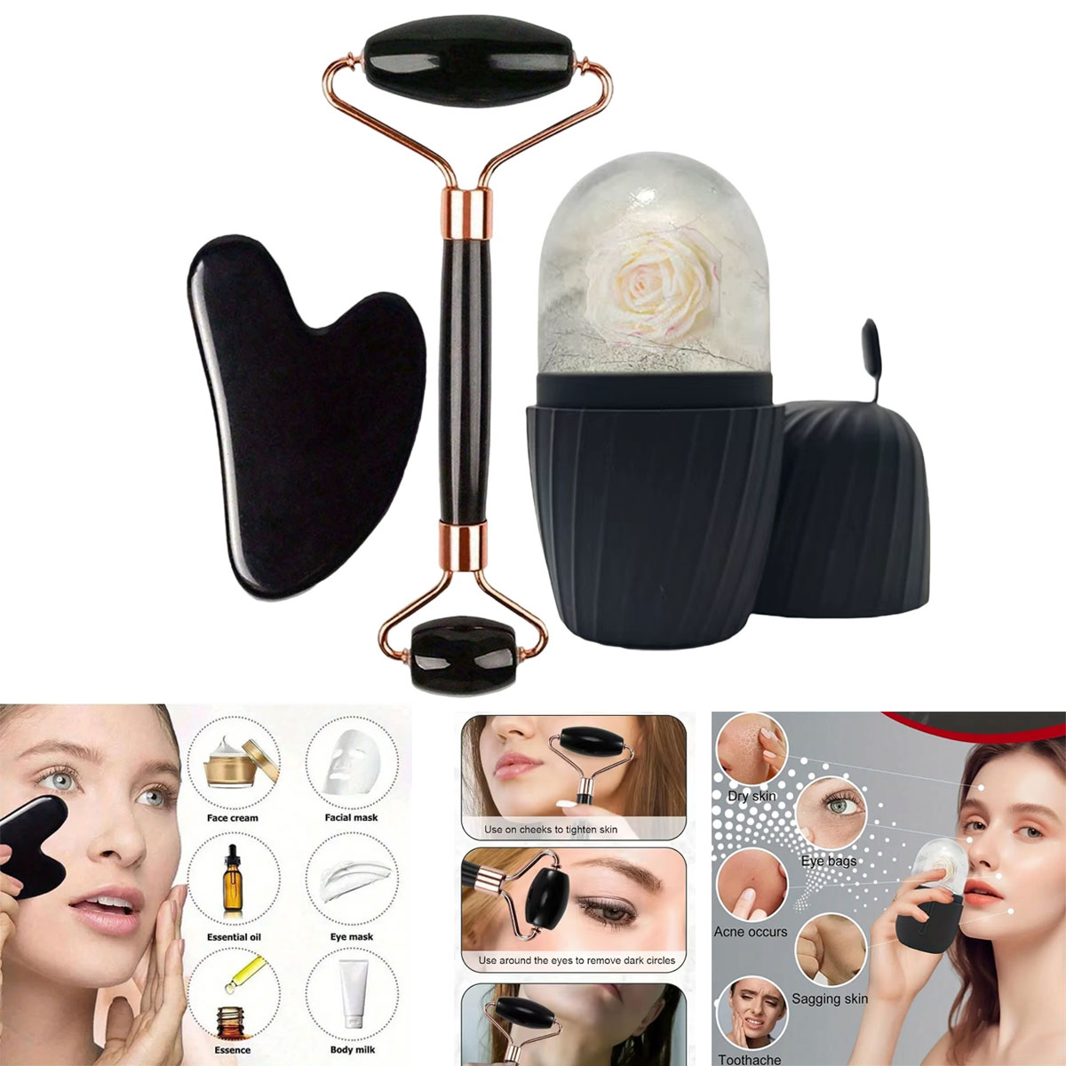 アイスフェイスローラーセット 1/2/3個入り 顔用ローラー - Skincare Pink のレビューと価格