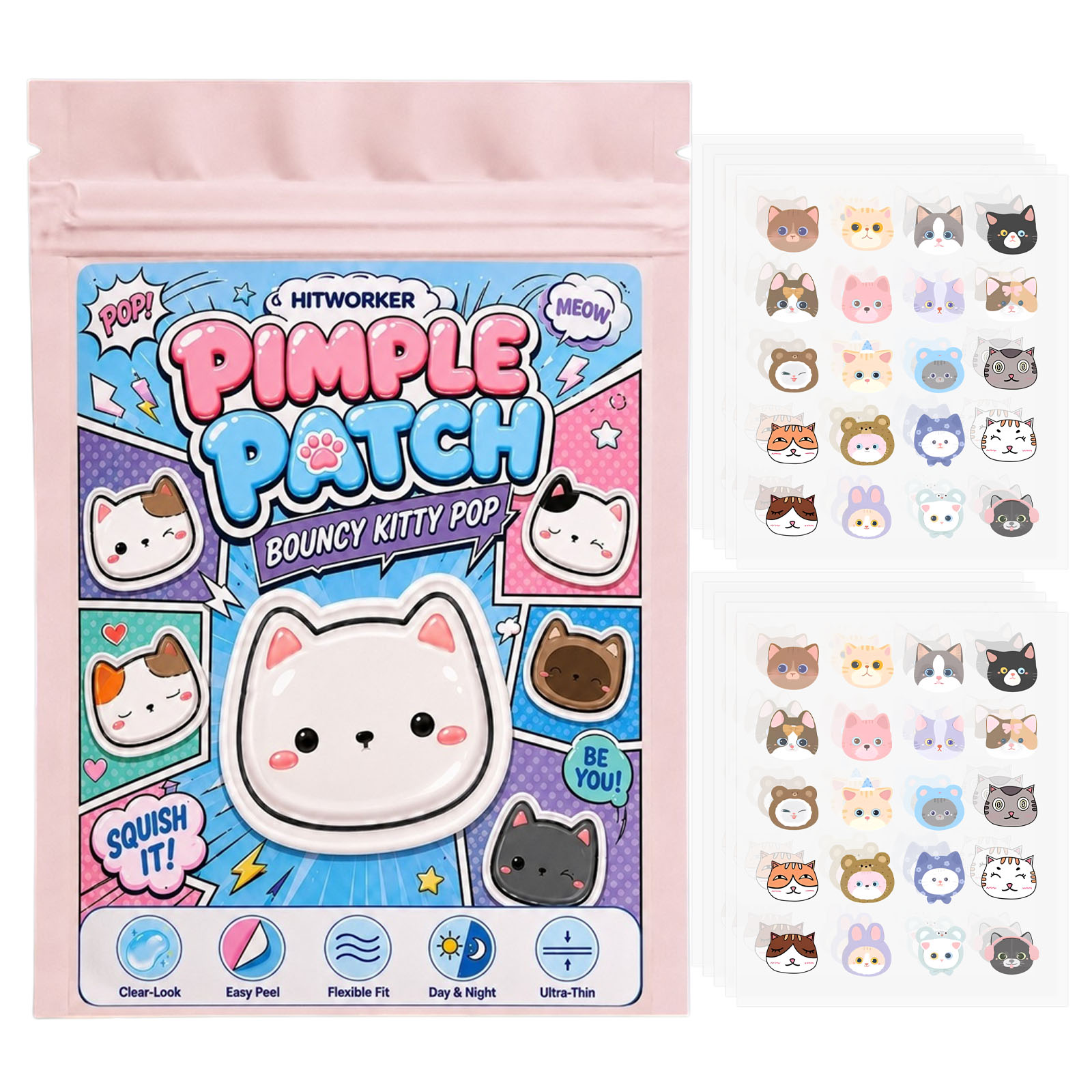 100枚入りキュートな猫型ニキビパッチ、ハイドロコロイドスポ - Hydrocolloid Acne Patch のレビューと価格